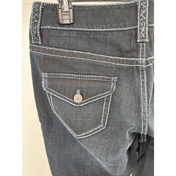 Womens Designer Dark Wash Denim Jeans Light Stitching Flap Pockets Size 10 EUC - Picture 7 of 10